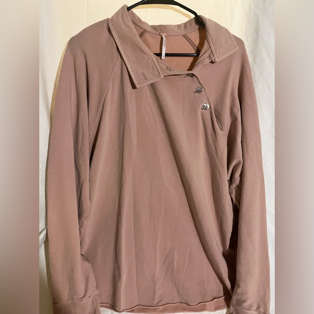 Free People Dusty Pink Button-Up Sweatshirt